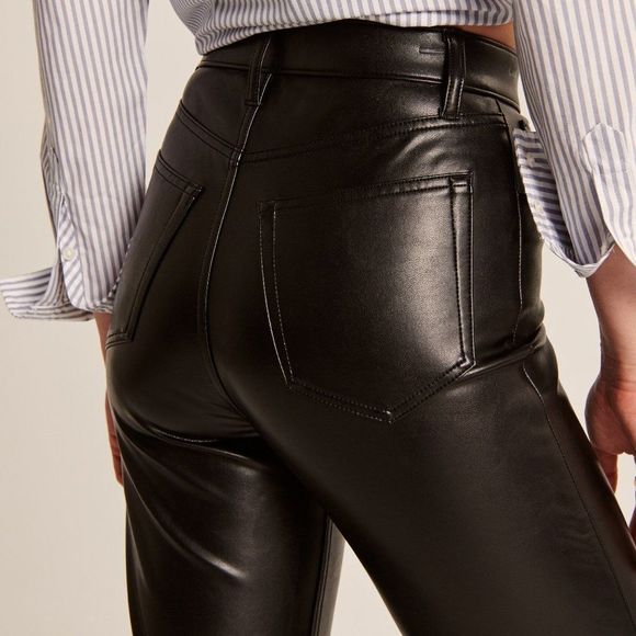 Abercrombie & Fitch 90's Straight Vegan Faux Leather Pants 34 - Picture 2 of 8